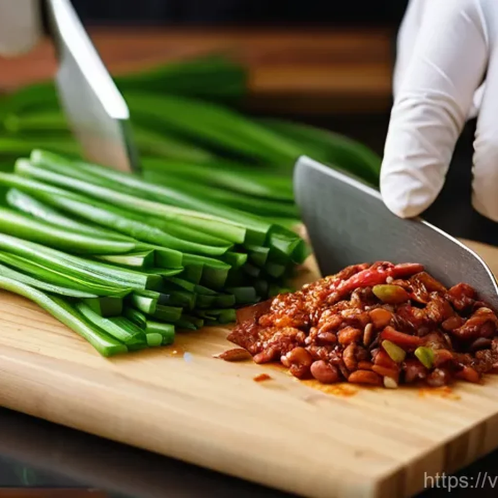 한식조리 자격증 실무 핵심 스킬 - **"A close-up, high-angle shot of a chef's hands, wearing clean white gloves, meticulously slicing f...