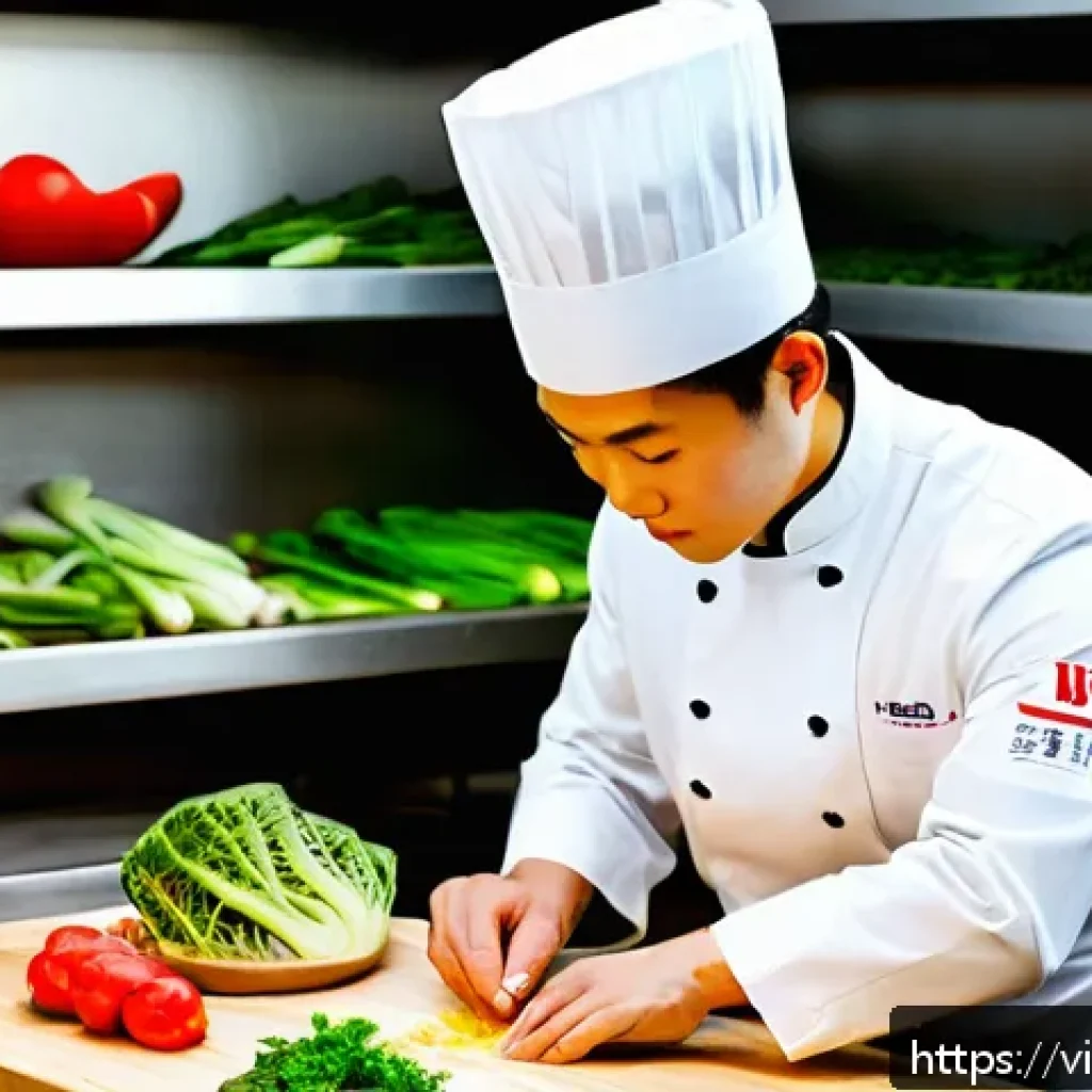 중식조리 자격증 실기 준비 기간 - A skilled Vietnamese chef in a modern kitchen preparing traditional Chinese dishes, focused on preci...