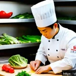 중식조리 자격증 실기 준비 기간 - A skilled Vietnamese chef in a modern kitchen preparing traditional Chinese dishes, focused on preci...